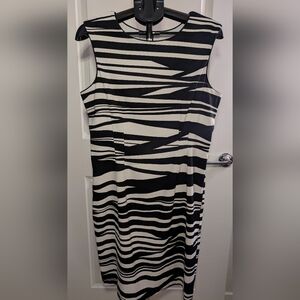 Bisou Bisou Michele Bohbot Black & Ivory Abstract Sheath Dress Size 16